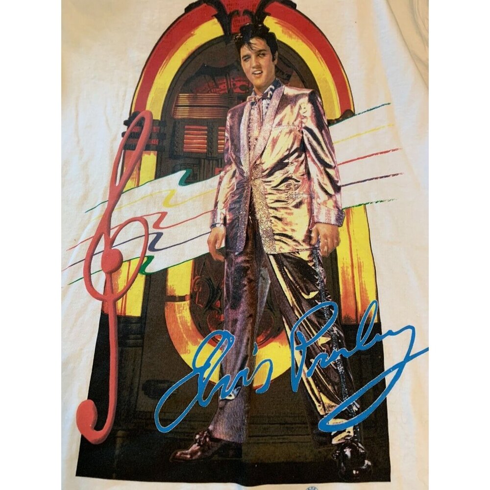 NEW Vtg 1996 Elvis Presley White Jukebox Rock Roll Tall T Shirt XL King Of Rock